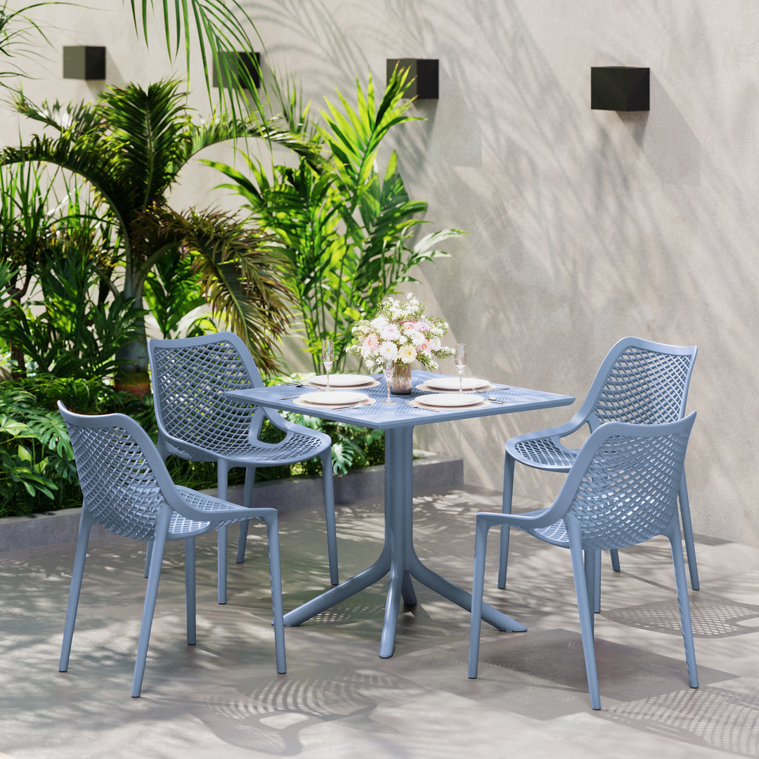 Playa 5-Piece Modern Square Patio Dining Table Set with Stackable Patio Dining Chairs