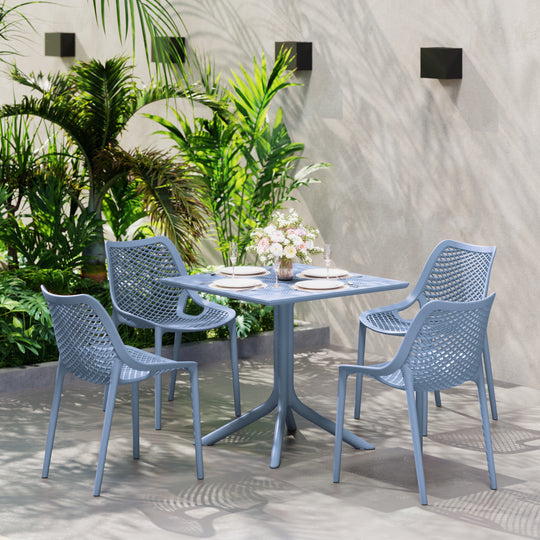 Playa 5-Piece Modern Square Patio Dining Table Set with Stackable Patio Dining Chairs