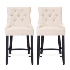 Hayes 24" Upholstered Wood Bar Stool with Tufted Back (Set of 2)