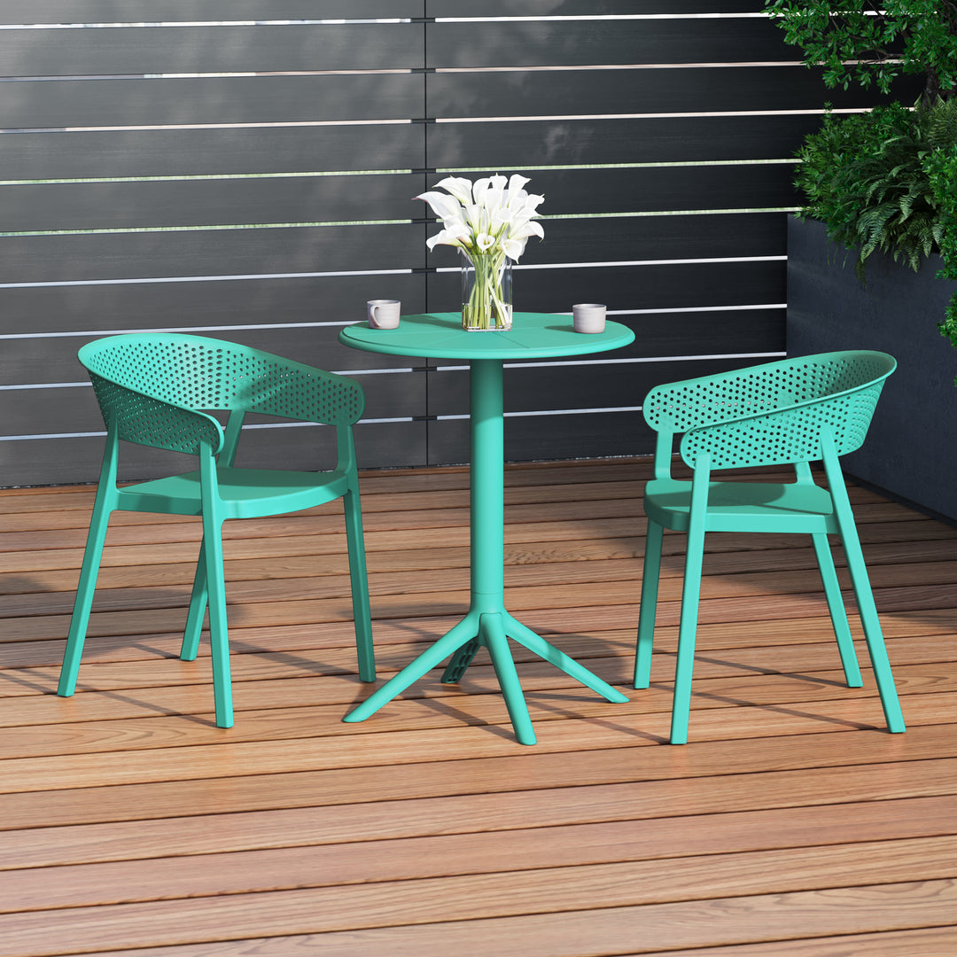 Playa 3-Piece Outdoor Resin Patio Bistro Table Set with Stackable Patio Dining Side Chairs