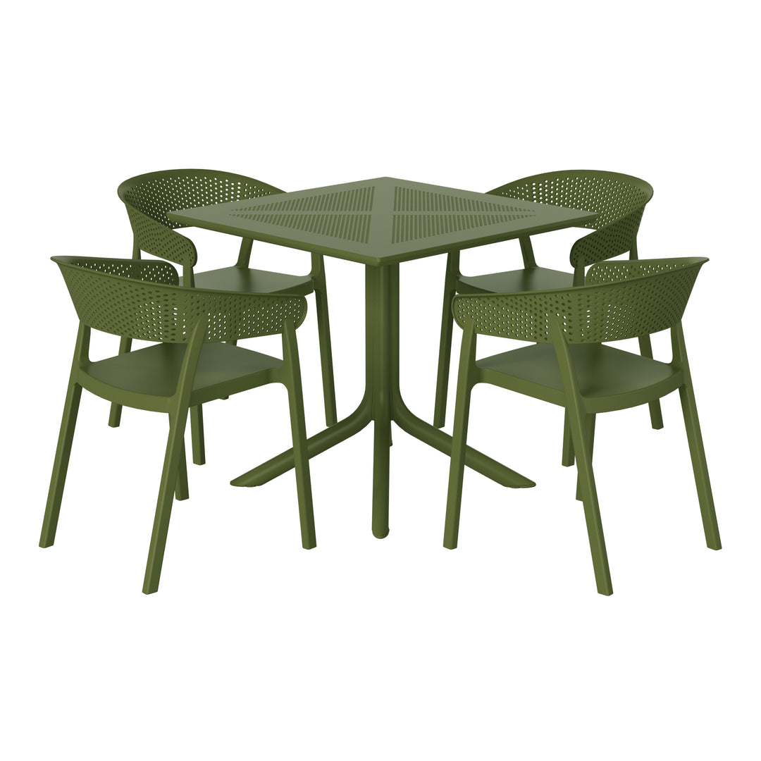 Playa 5-Piece Modern Patio Square Dining Table Set with Stackable Patio Dining Chairs