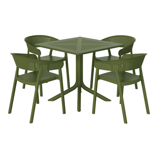 Playa 5-Piece Modern Patio Square Dining Table Set with Stackable Patio Dining Chairs