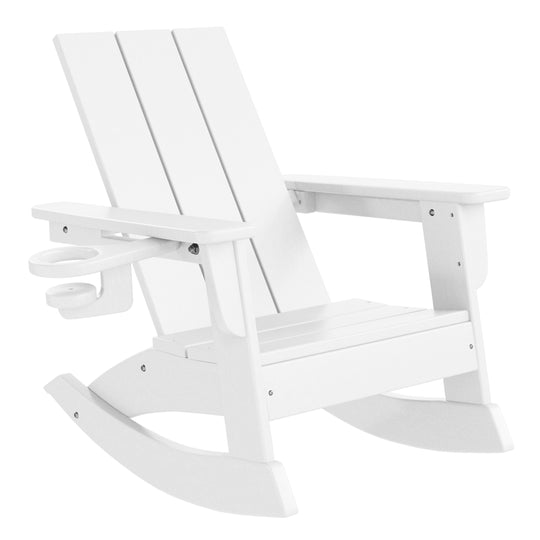 Ashore 3-Piece Kids Modern Rocking Chair With Cup Holder and Square Side Table Set