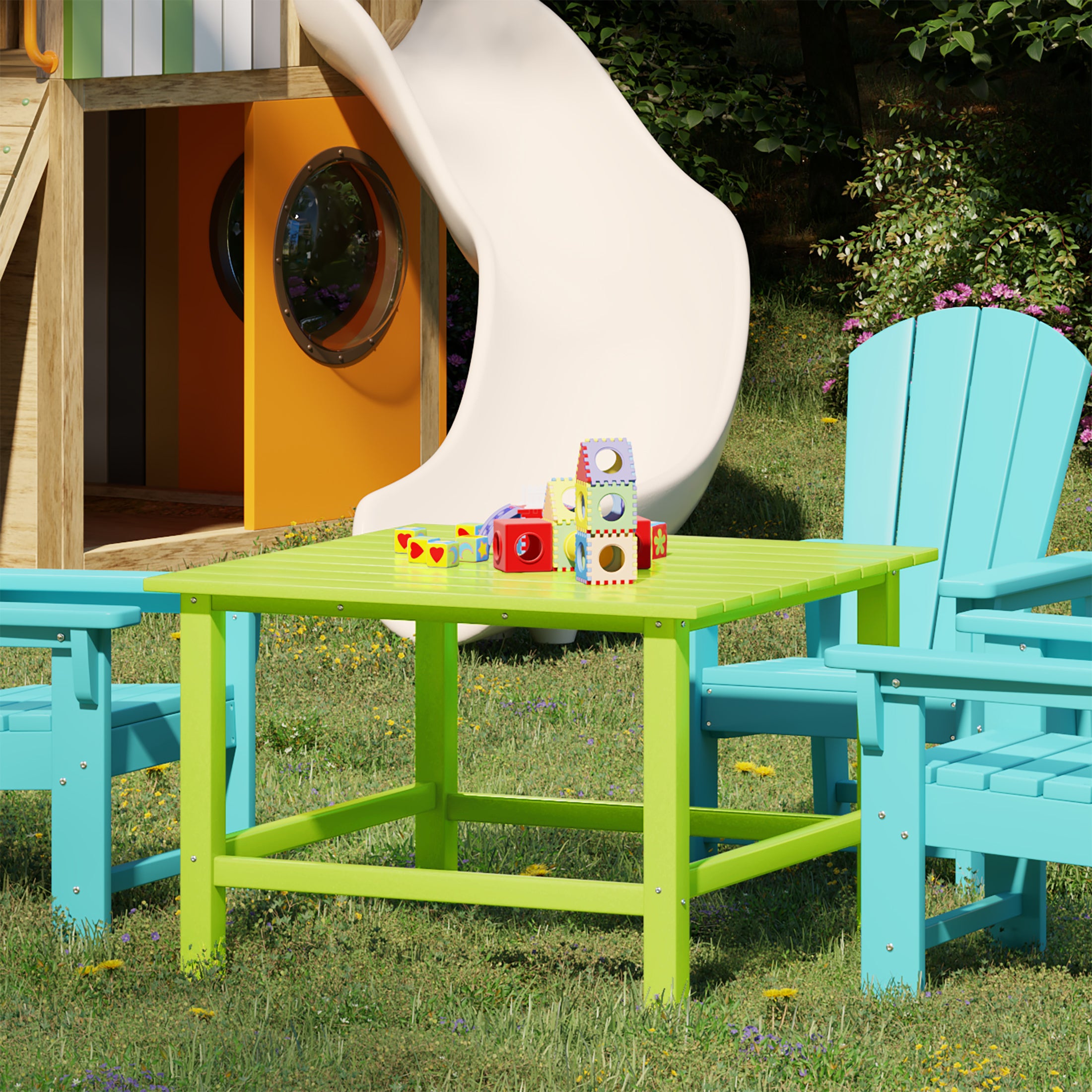 Malibu Kids Outdoor Patio Furniture HDPE 30" Wide Square Dining Table