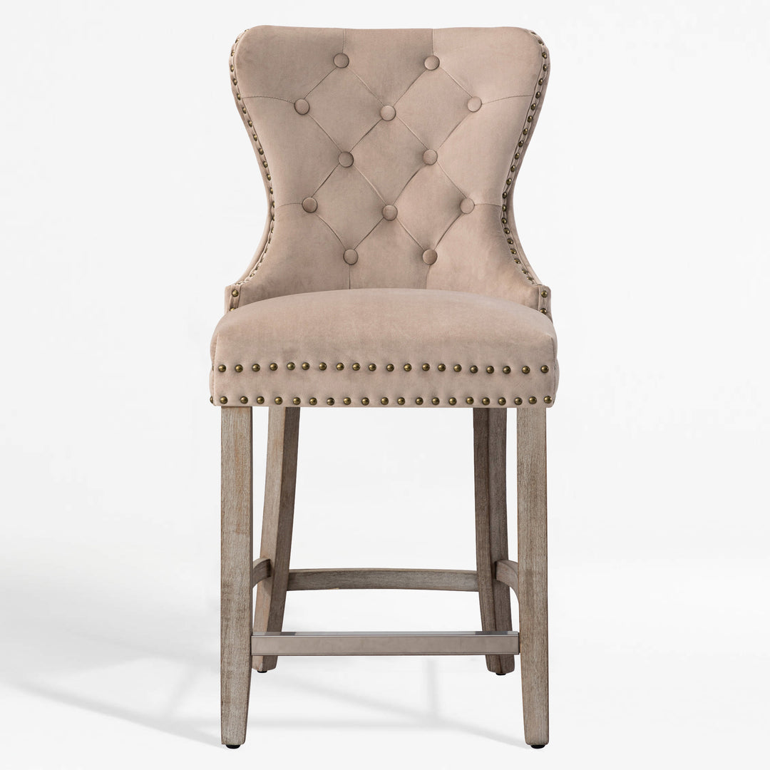 Wordford 24" Tufted Velvet Counter Stool, Antique Gray