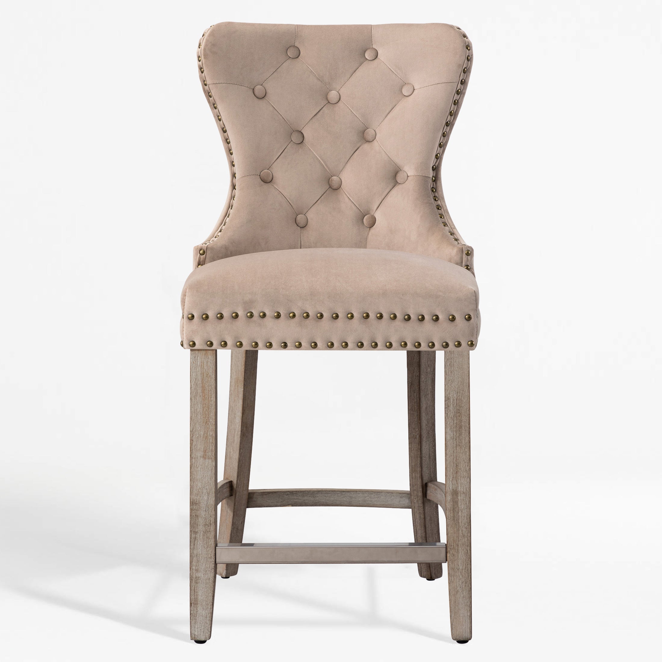 Wordford 24" Tufted Velvet Counter Stool, Antique Gray