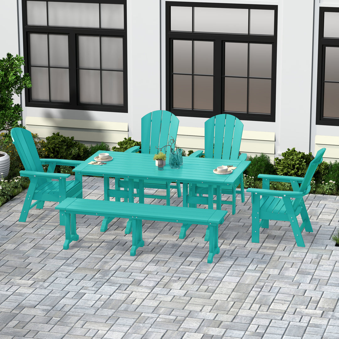 Malibu 6 Piece Outdoor Patio Dining Table and Armchair Dining Bench Set