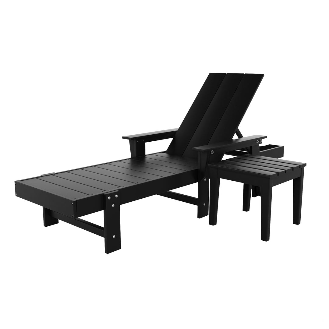 Ashore Modern Reclining Chaise Lounge with Side Table 2-Piece Set