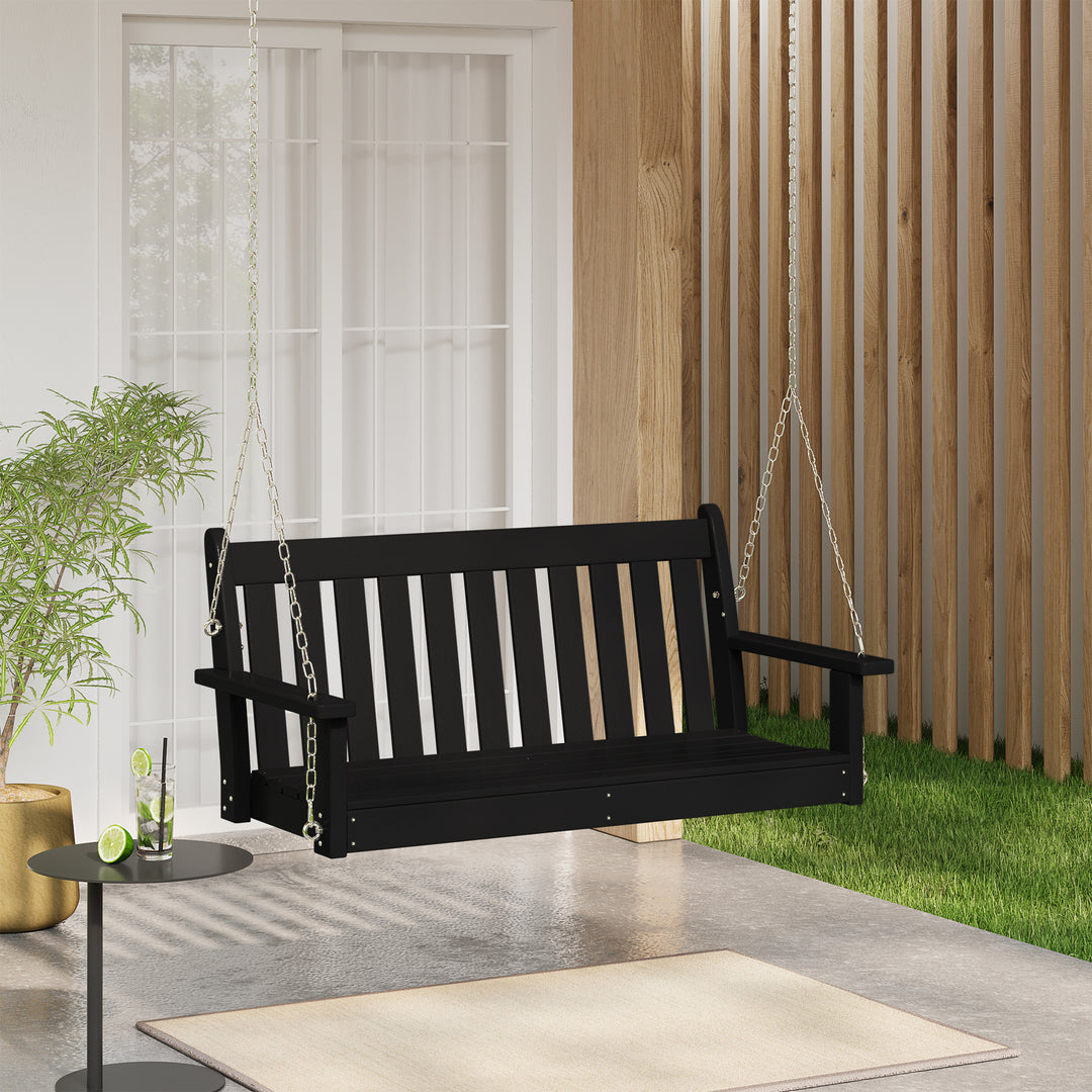 Malibu Outdoor Patio HDPE Hanging Front Porch Swing Bench