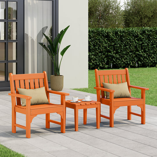 Malibu Outdoor Patio 3-Piece HDPE Adirondack Garden Chairs with Square Adirondack Side Table Set