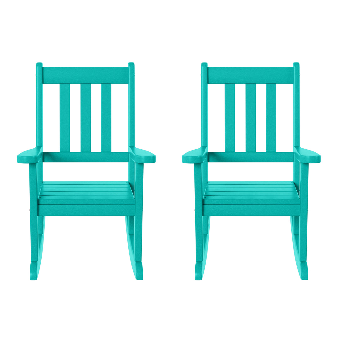 Malibu Outdoor HDPE Plastic Preschool Toddler Rocking Chairs (Set of 2)