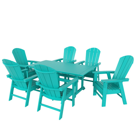 Malibu 7 Piece Outdoor Patio Dining Table and Adirondack Armchair Set