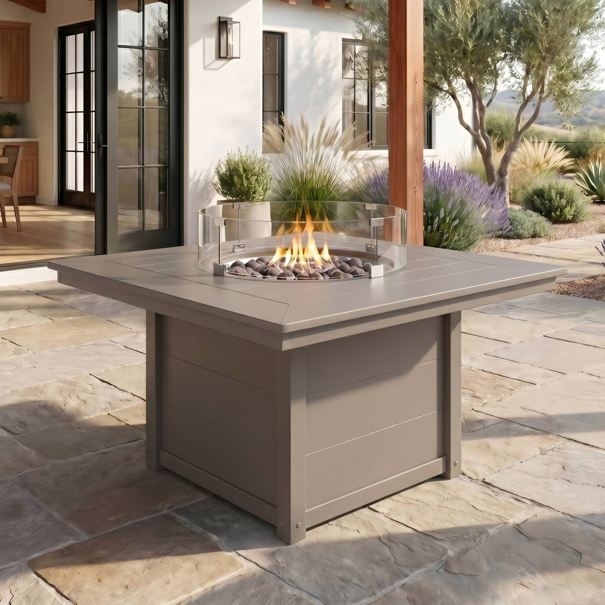 Helios 42" Modern Outdoor Patio Propane Square Fire Pit Table