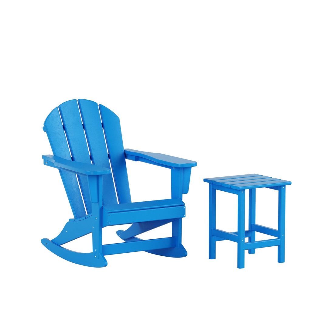 Malibu Outdoor Patio Rocking Adirondack Chairs with Side Table Set