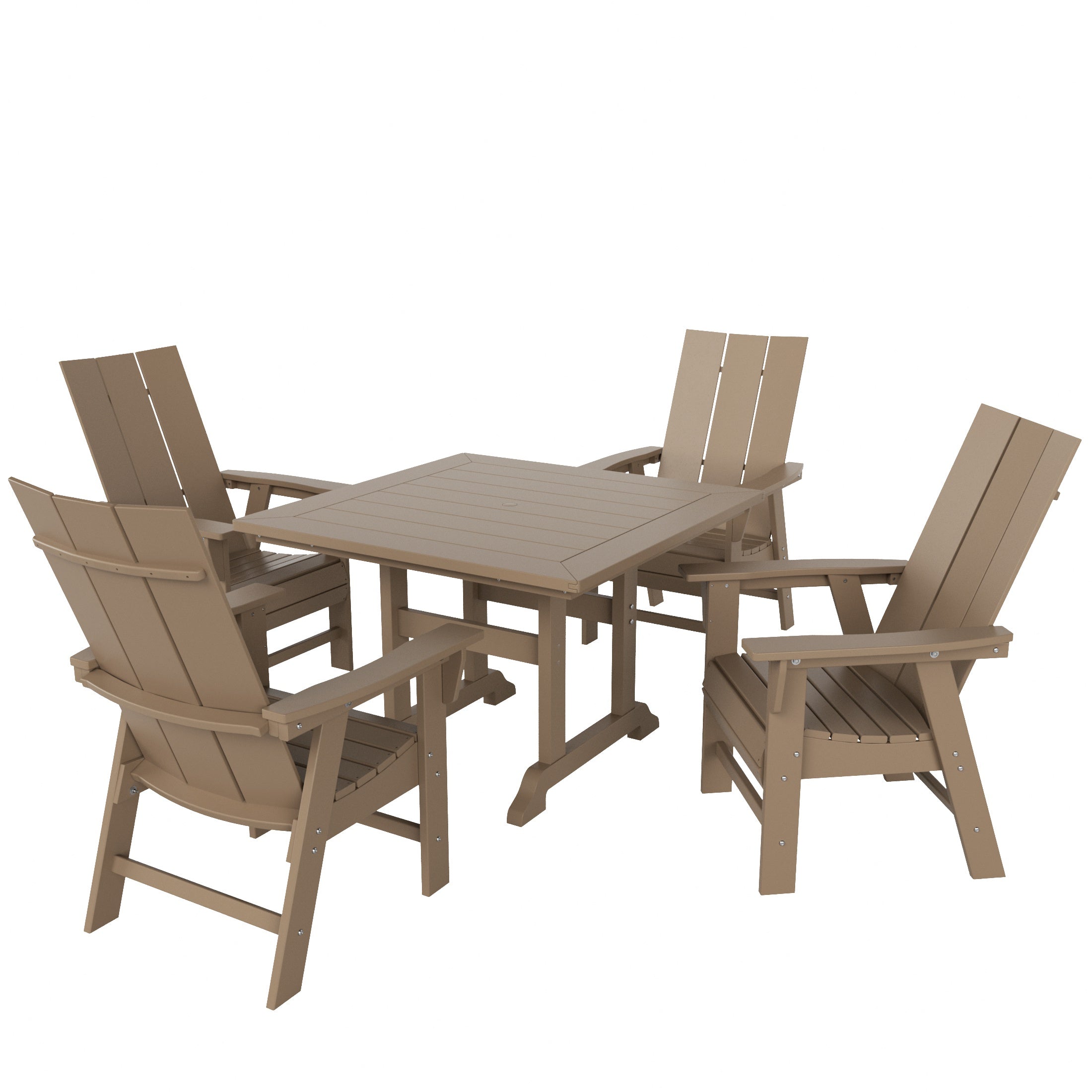 Ashore 5 Piece Outdoor Patio Dining Square Table and Modern Armchair Set
