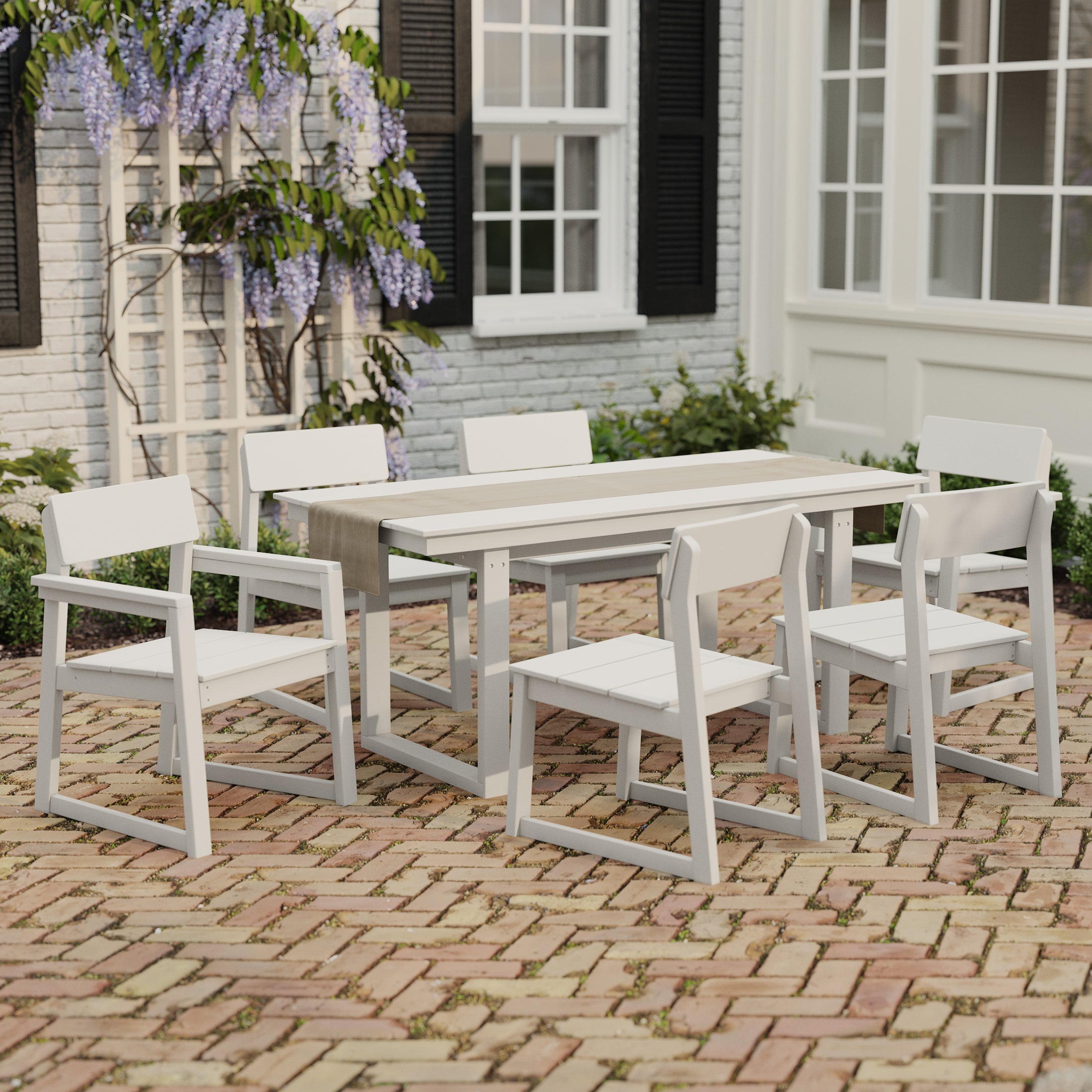 Paloma 7-Piece Modern HDPE Outdoor Patio Dining Table Set With Umbrella Hole