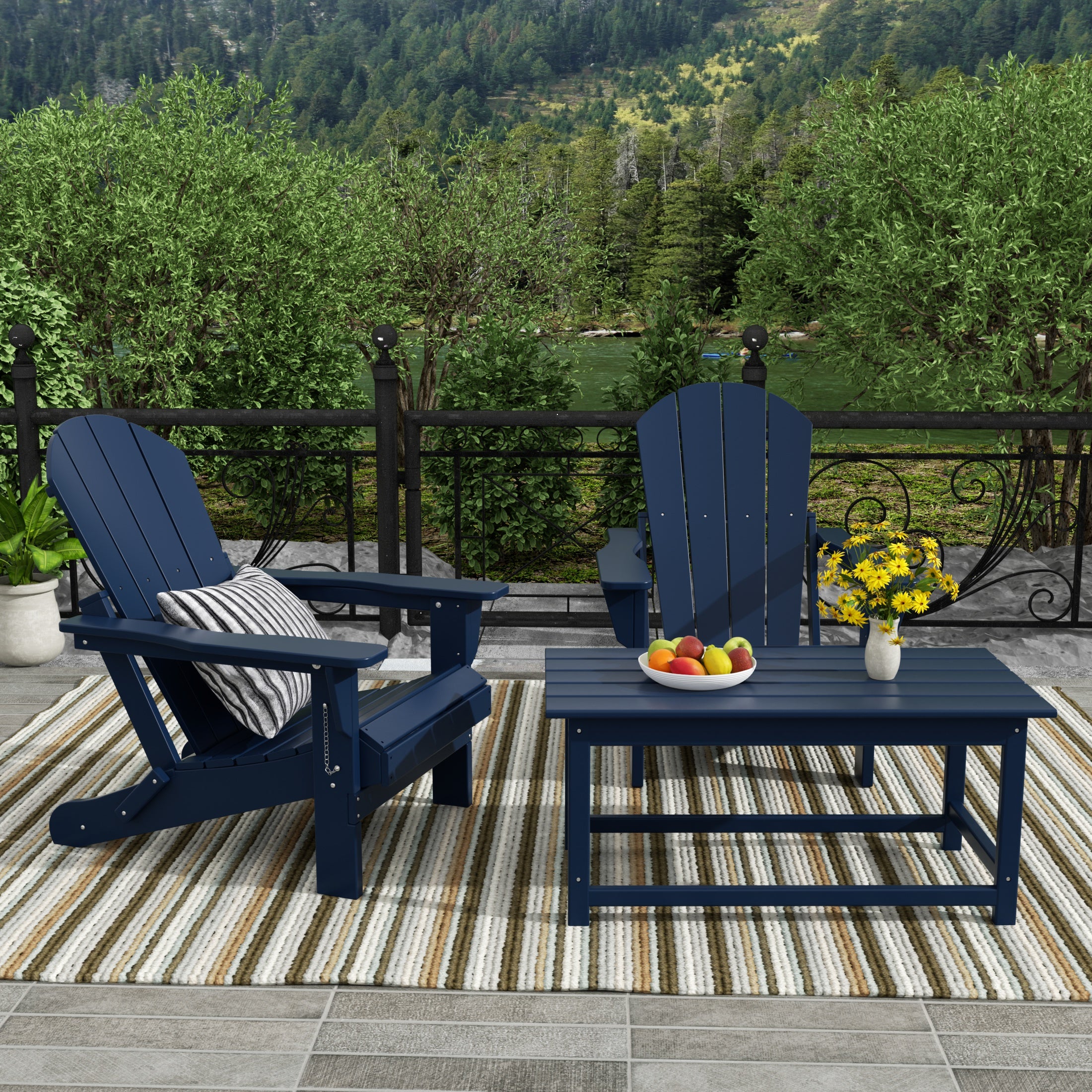 Malibu 3-Piece set Outdoor / Patio Poly Adirondack chair set with a Coffee table ( 2 seater )