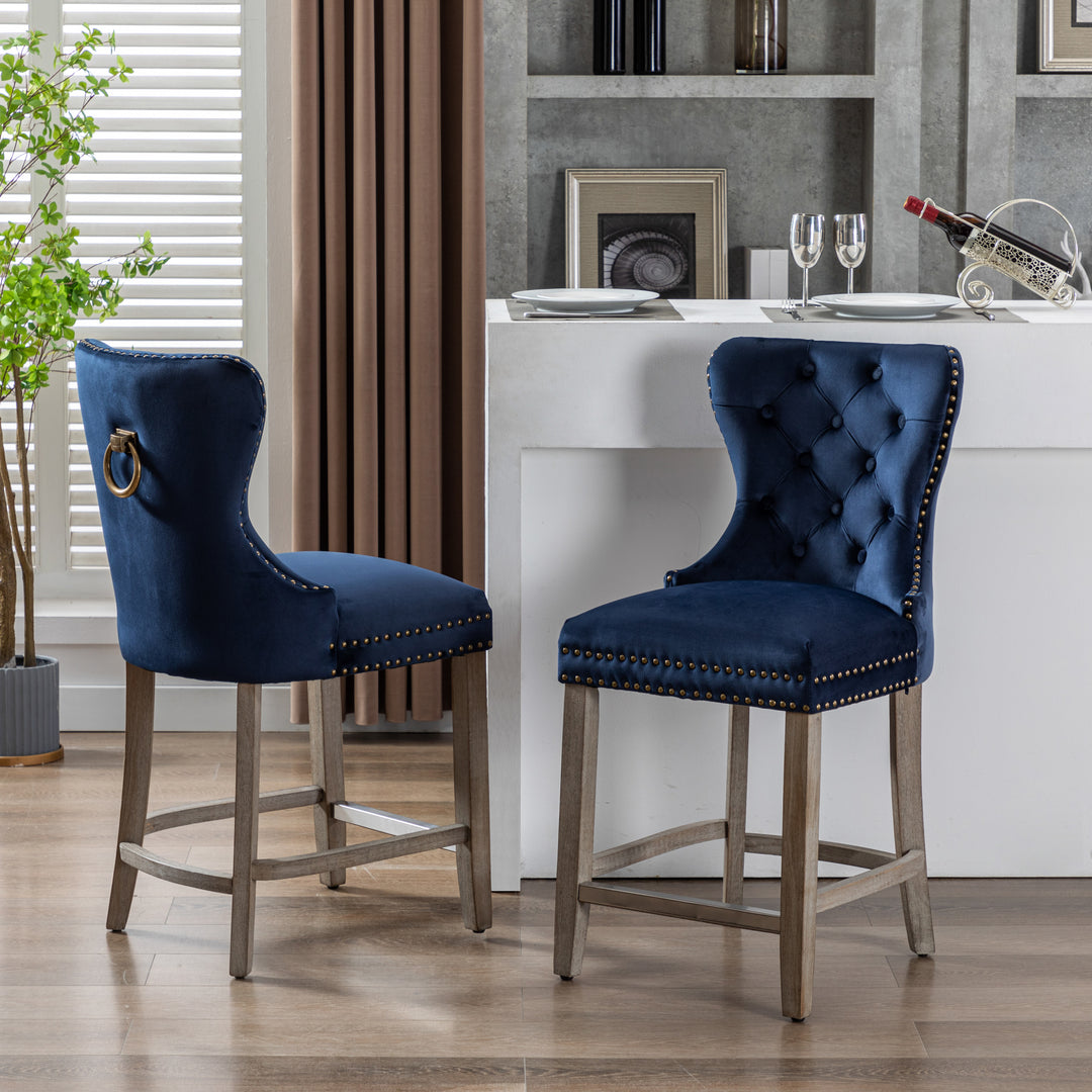 Wordford 24" Tufted Velvet Counter Stool (Set of 2), Antique Gray