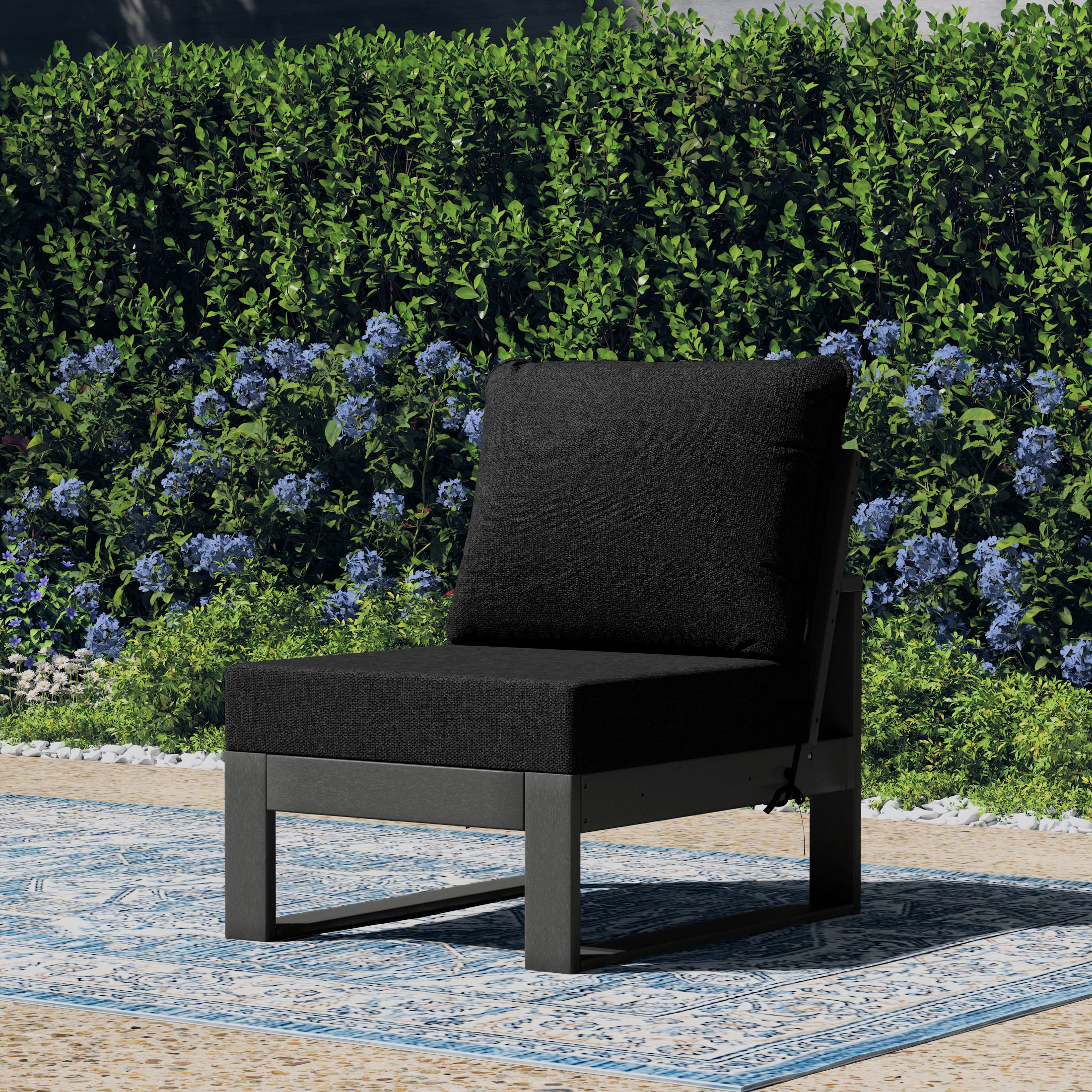 Montara Outdoor HDPE Sectional Armless Chair with Water-Proof Patio Cushions