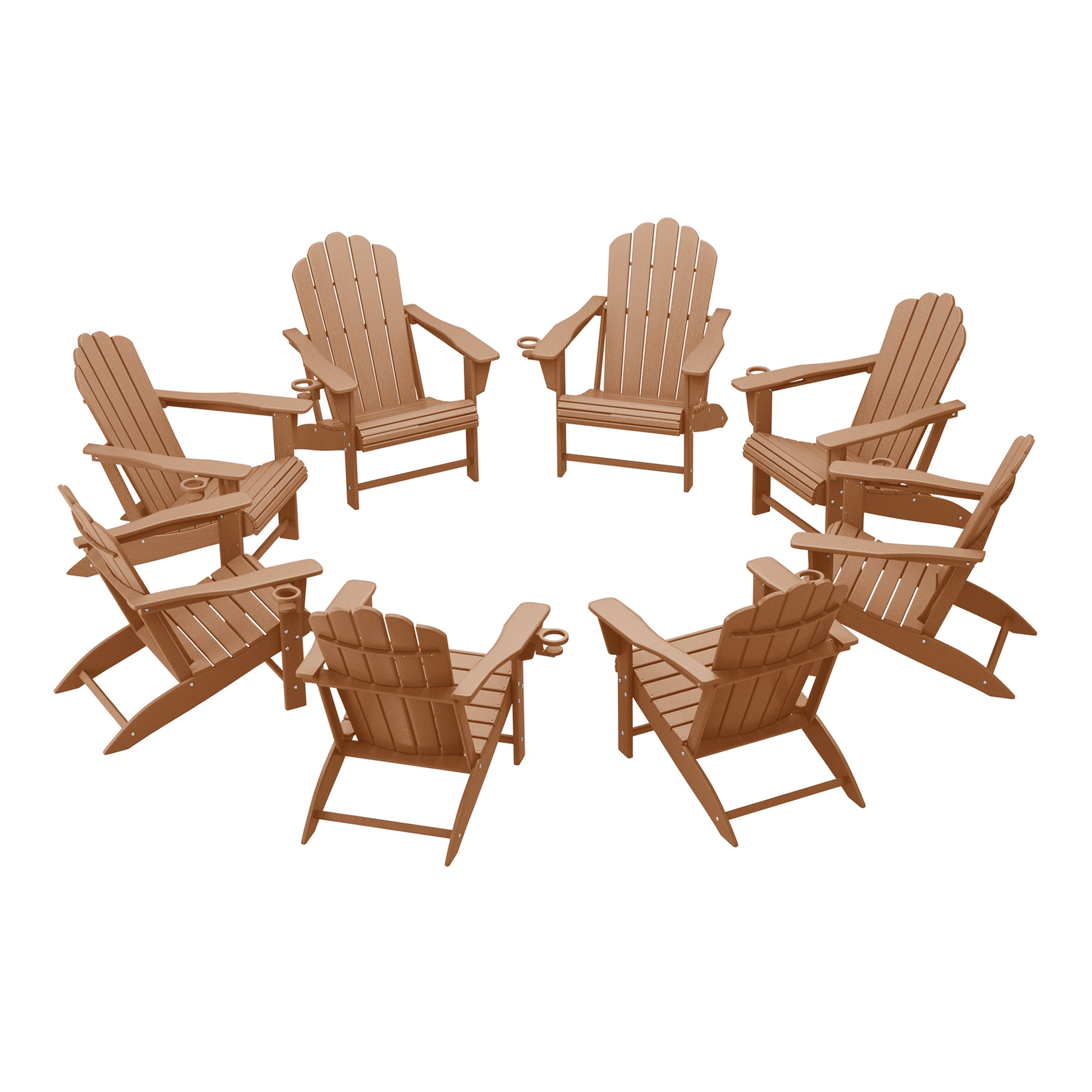 Highland Outdoor Patio HDPE Adirondack Chairs With Cup Holders (Set of 8)