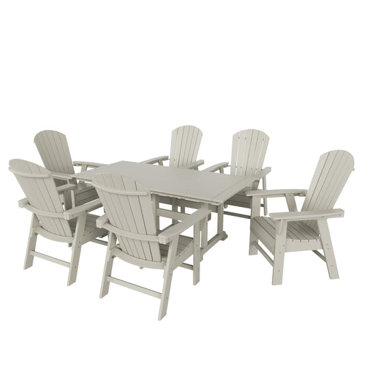 Dylan 7 Piece Outdoor Patio Dining Table and Shell Back Adirondack Armchair Set