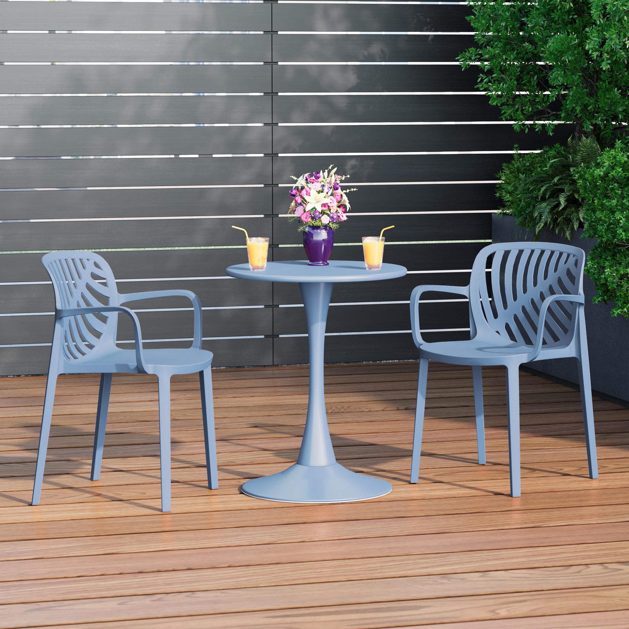Playa Outdoor Modern Stackable Patio Dining Armchairs (Set of 2)