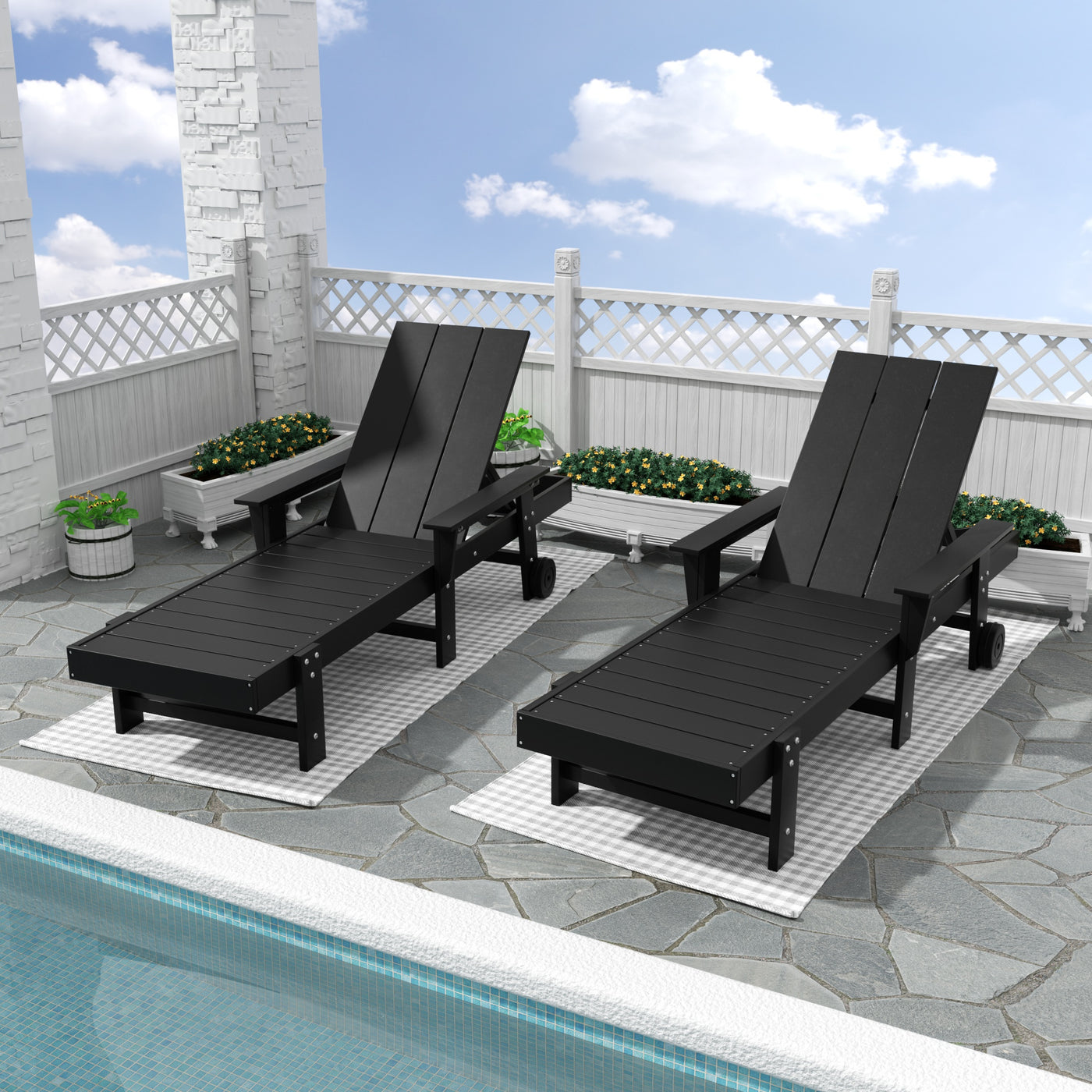 Ashore 2 Piece Reclining Chaise Lounge With Arms & Wheels