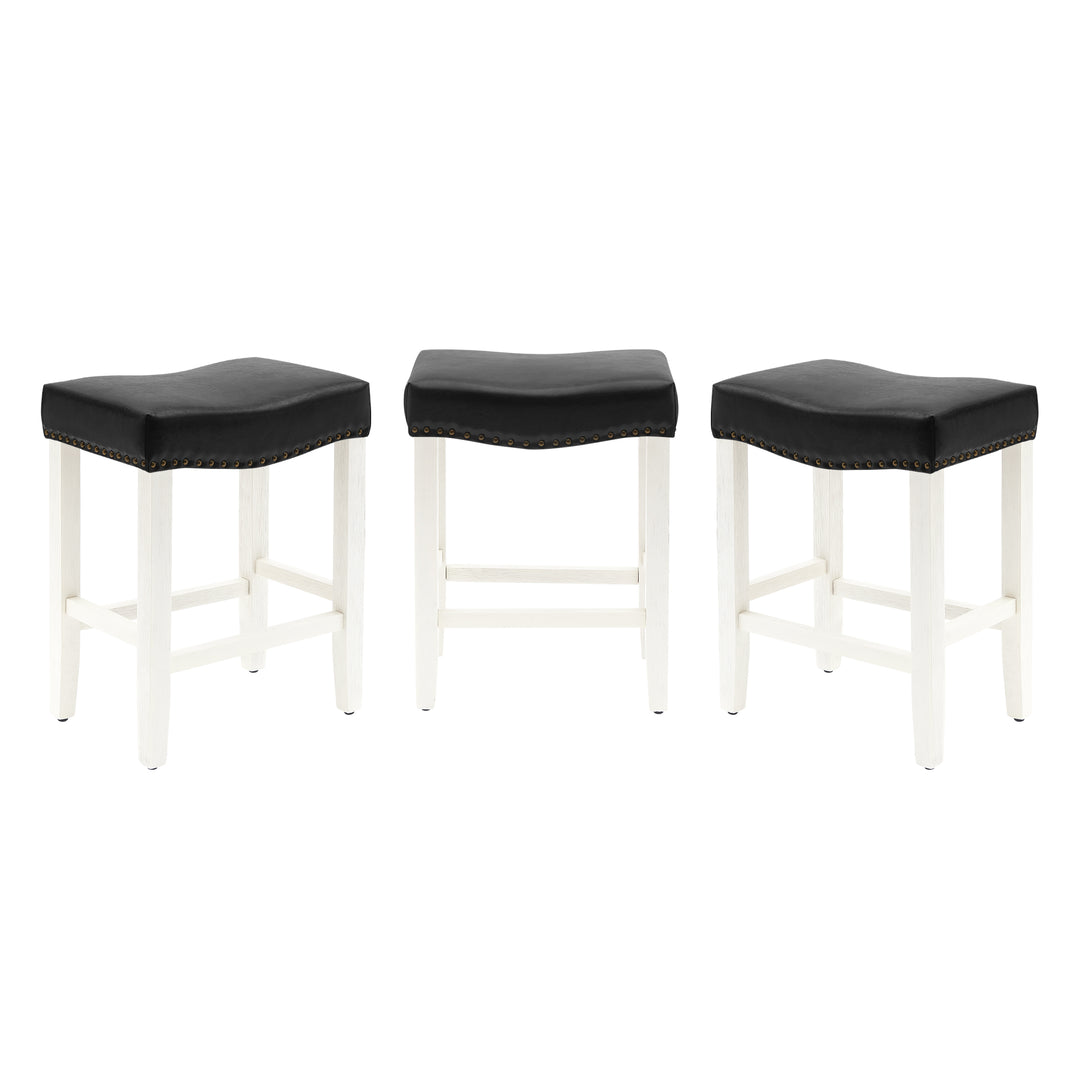 Lenox 24" Upholstered Saddle Seat Antique White Counter Stool (Set of 3)