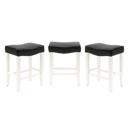 Lenox 24" Upholstered Saddle Seat Antique White Counter Stool (Set of 3)