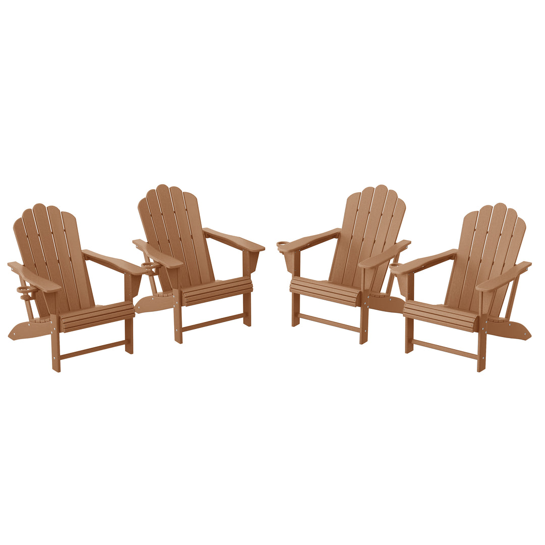 Highland Outdoor Patio HDPE Adirondack Chairs With Cup Holders (Set of 4)
