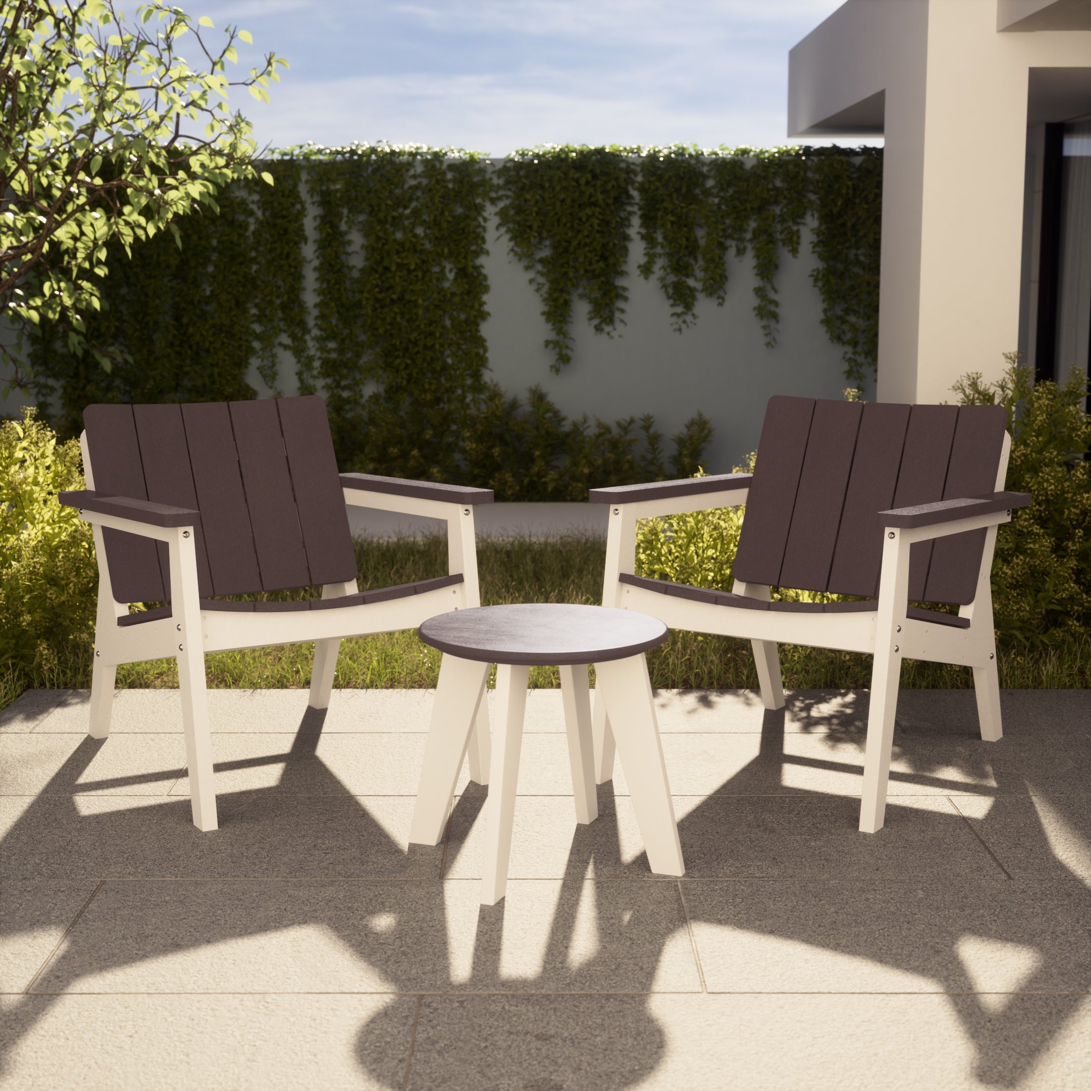 Pacifica 3-Piece Outdoor HDPE Conversation Set with Deep Seating Chairs and Round Side Table