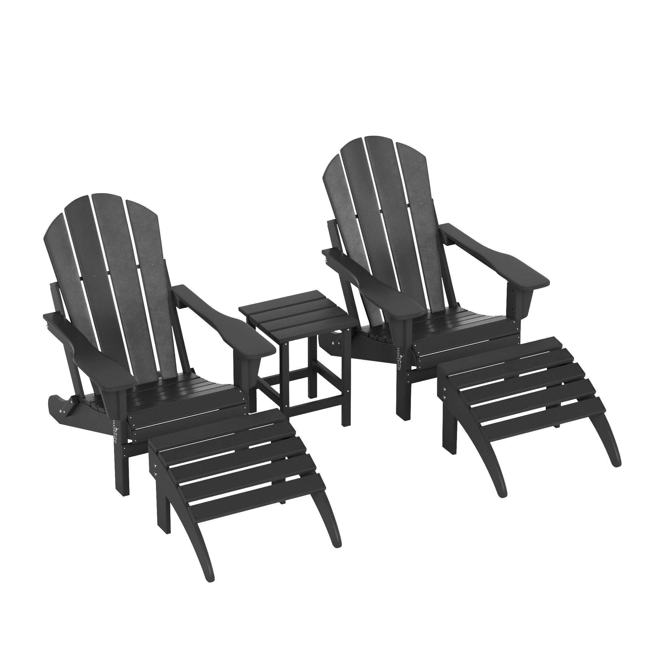Malibu 5-Piece set classic Adirondack chairs with ottoman and a small coffee table (2 seater)
