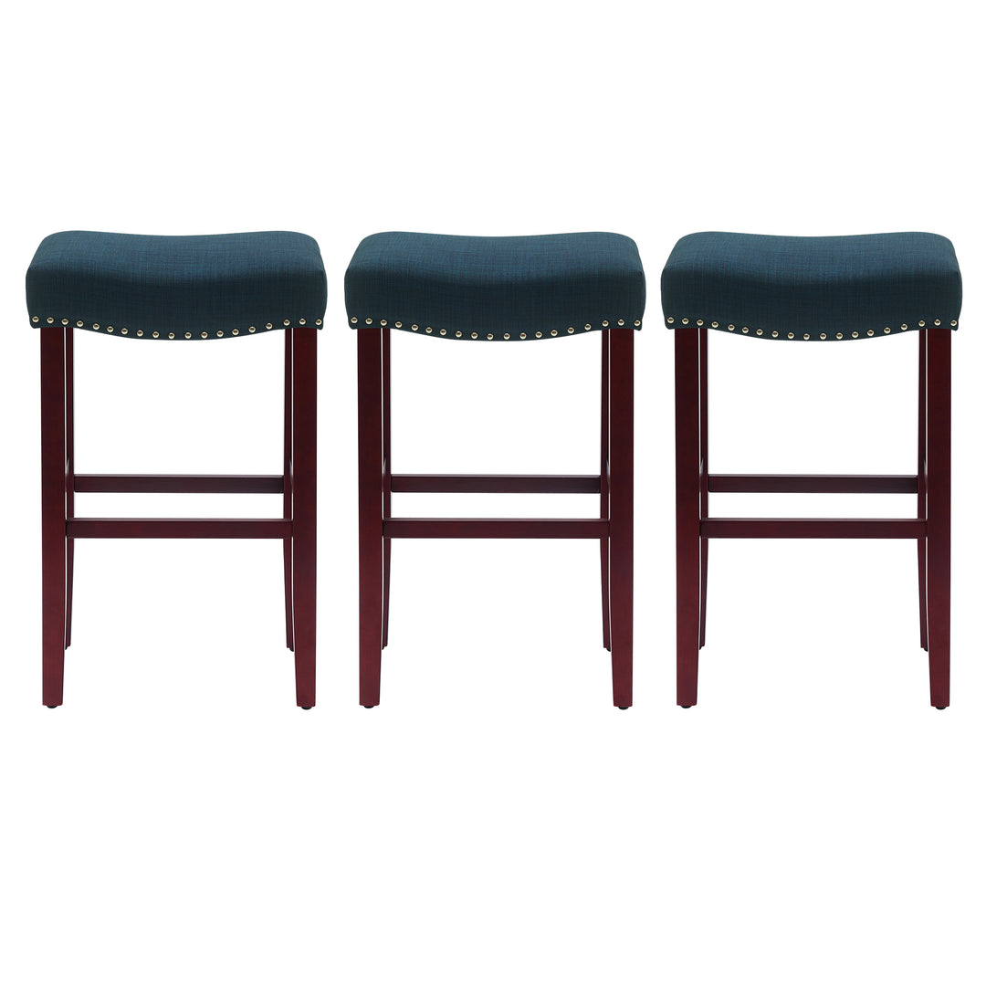 Lenox 29" Upholstered Saddle Seat Cherry Bar Stools (Set of 3)