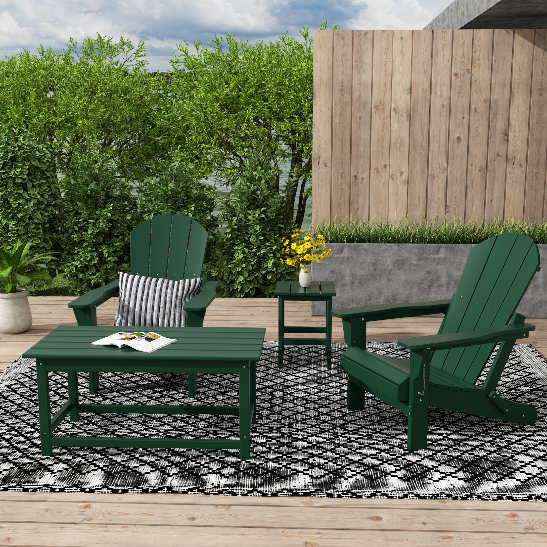 Malibu 4-Piece set Outdoor / Patio Poly Adirondack chairs with a Coffee and a side table ( 2 seater )