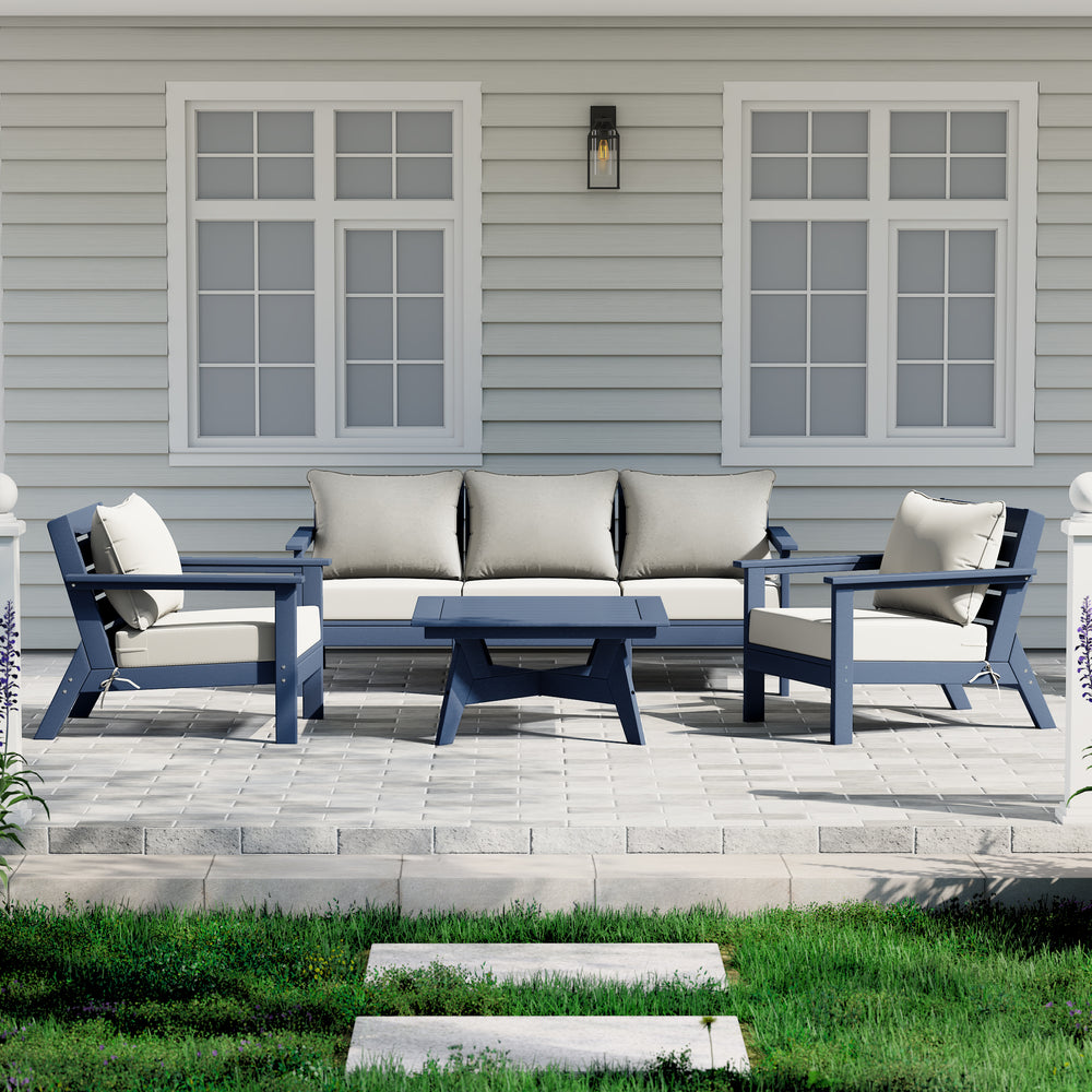 Avalon Outdoor 6-Piece Modular Sectional Patio Furniture Sofa Set in Navy Blue Frame