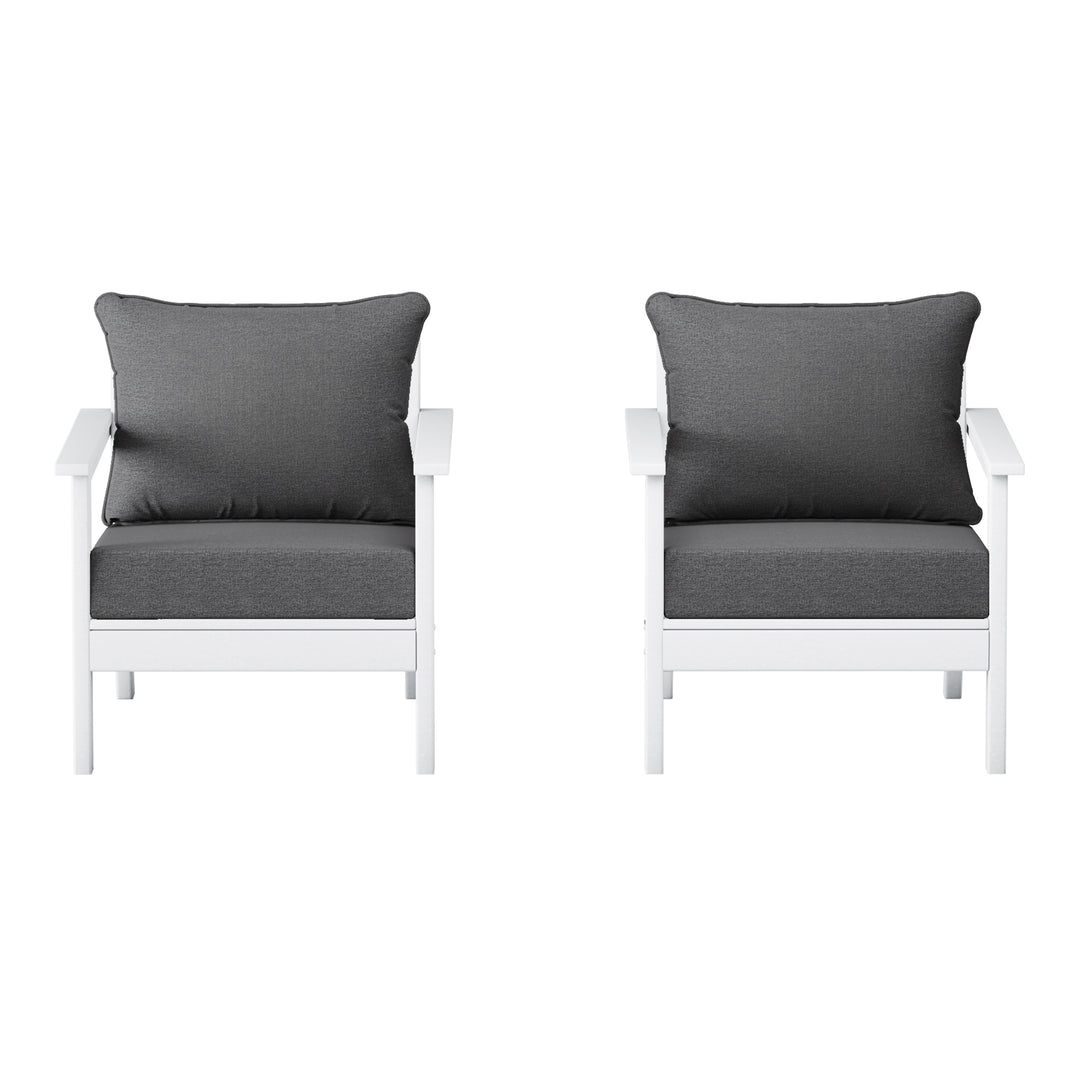 Avalon Outdoor Modern HDPE Patio Club Chairs with Deep Seat Cushions (Set of 2)