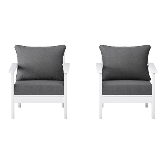 Avalon Outdoor Modern HDPE Patio Club Chairs with Deep Seat Cushions (Set of 2)