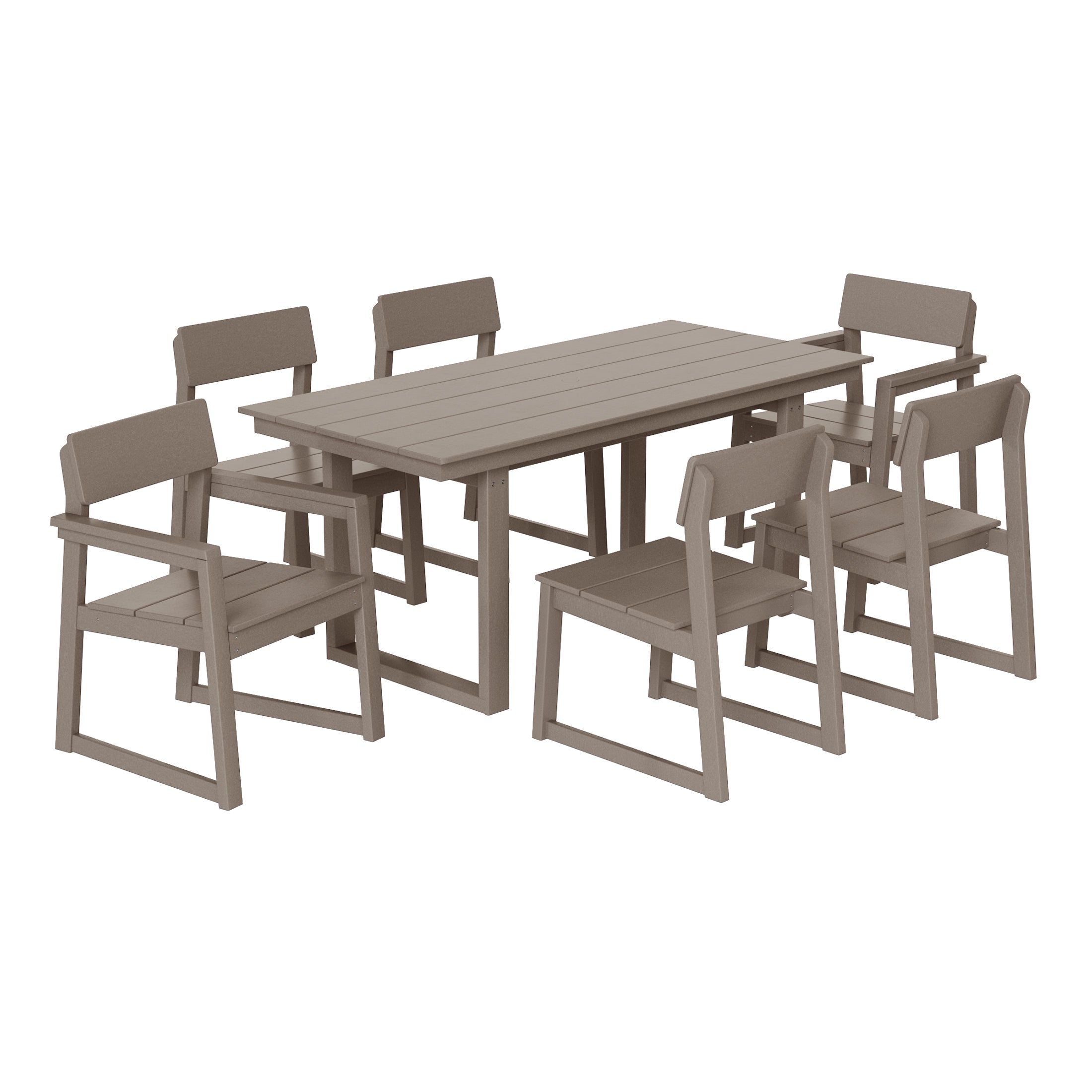 Paloma 7-Piece Modern HDPE Outdoor Patio Dining Table Set With Umbrella Hole