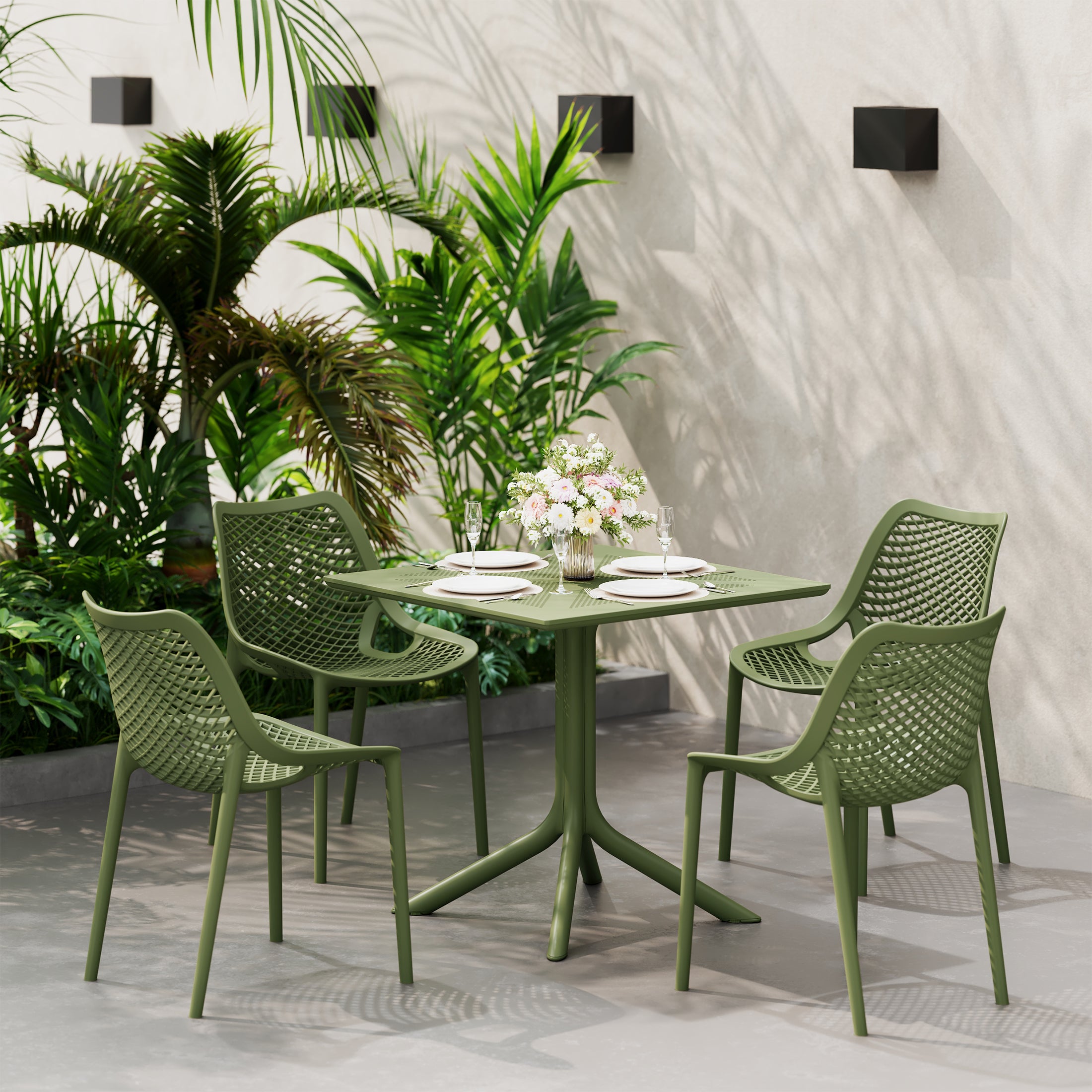 Playa 31.5" Square Plastic Outdoor Patio Dining Table for 4