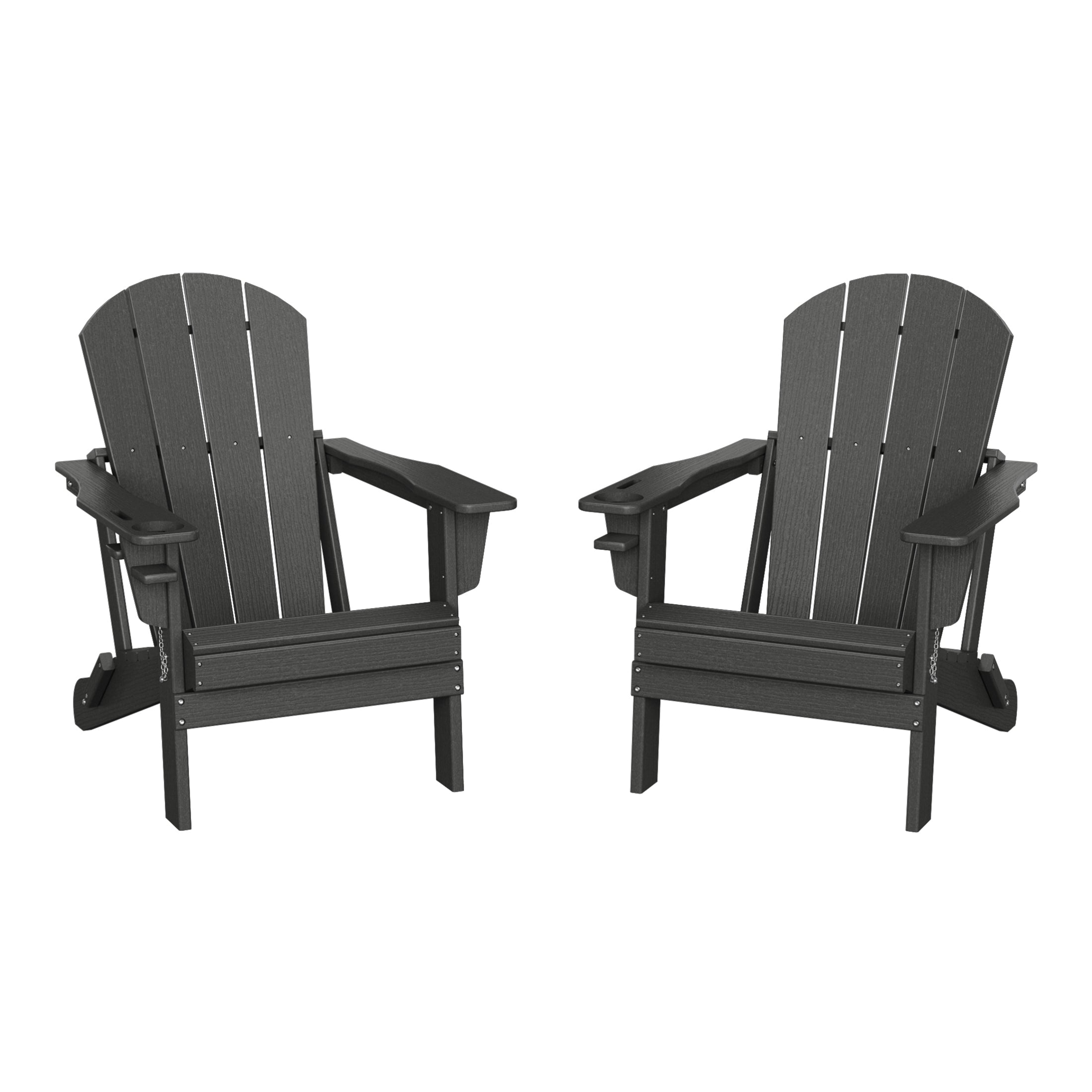 Nantucket Outdoor Patio HDPE Resin Folding Adirondack Chairs With Cup Holder and Phone Holder (Set of Two)