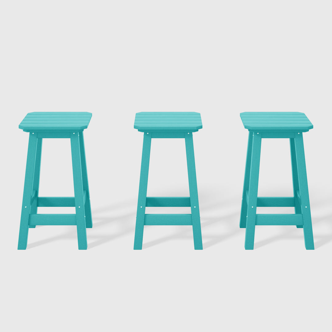 Malibu 24" HDPE Outdoor Patio Square Counter Height Bar Stool (Set of 3)