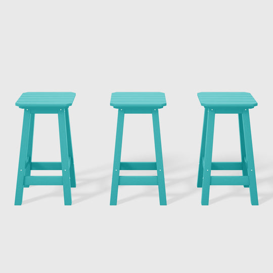 Malibu 24" HDPE Outdoor Patio Square Counter Height Bar Stool (Set of 3)