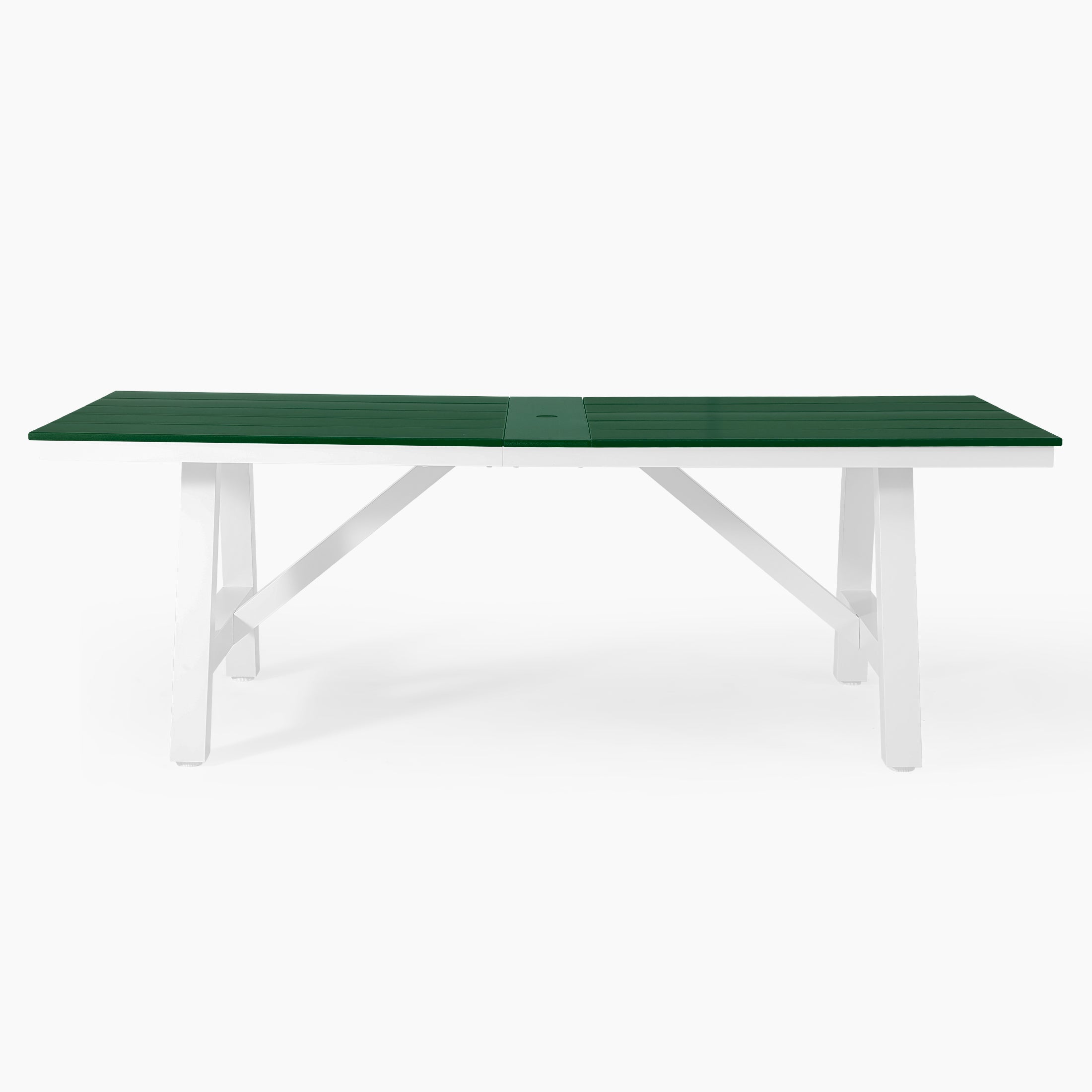 Cape May 90" HDPE Rectangle Outdoor Patio Dining Table With Umbrella Hole and Metal Frame