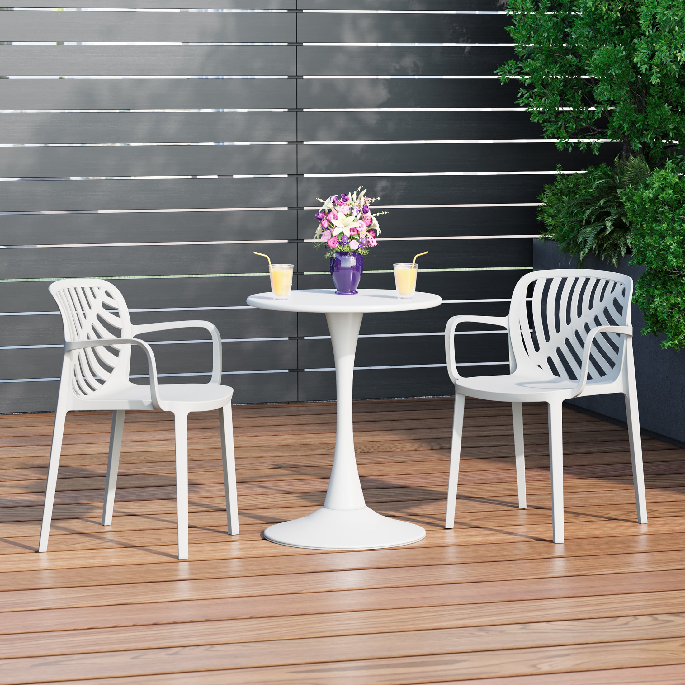 Playa 3-Piece Outdoor Indoor Metal Patio Dining Table Set With Stackable Patio Chairs