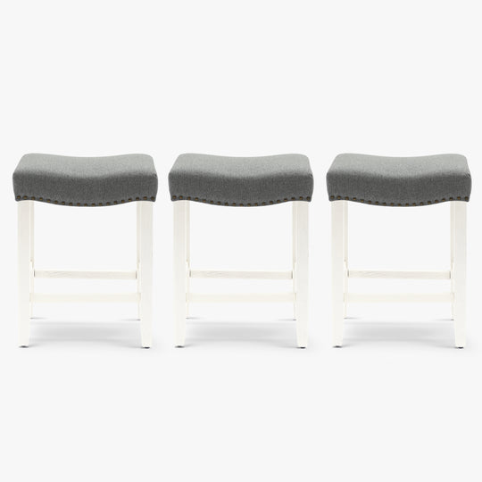 Lenox 24" Upholstered Saddle Seat Antique White Counter Stool (Set of 3)