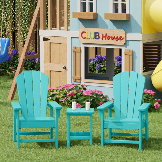 Malibu Kids 3-Piece Outdoor HDPE Adirondack Chairs With Square Side Table Set