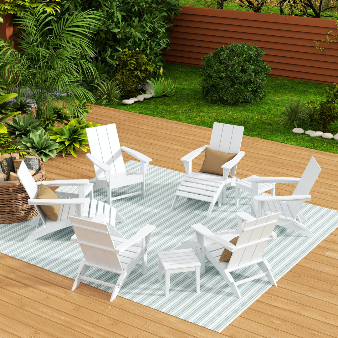 Ashore 12-Piece Modern Poly Folding Adirondack Chair with Ottoman and Side Table