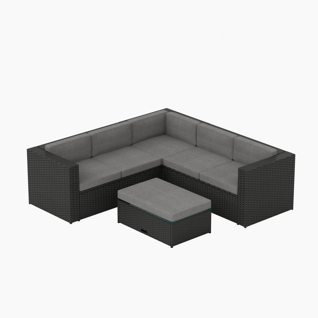 Bronx 6 Seating Outdoor Wicker Rattan Conversation Sofa Set with Storage Ottoman