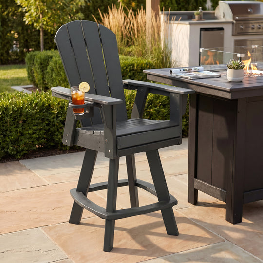 Malibu Outdoor HDPE Swivel Adirondack Bar Height Chair With Cup Holder