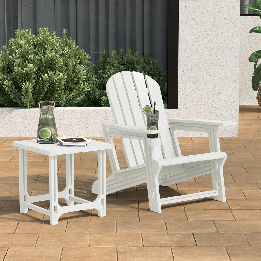 Azura 2-Piece HDPE Plastic Adirondack Patio Chair With 18" Side Table Set